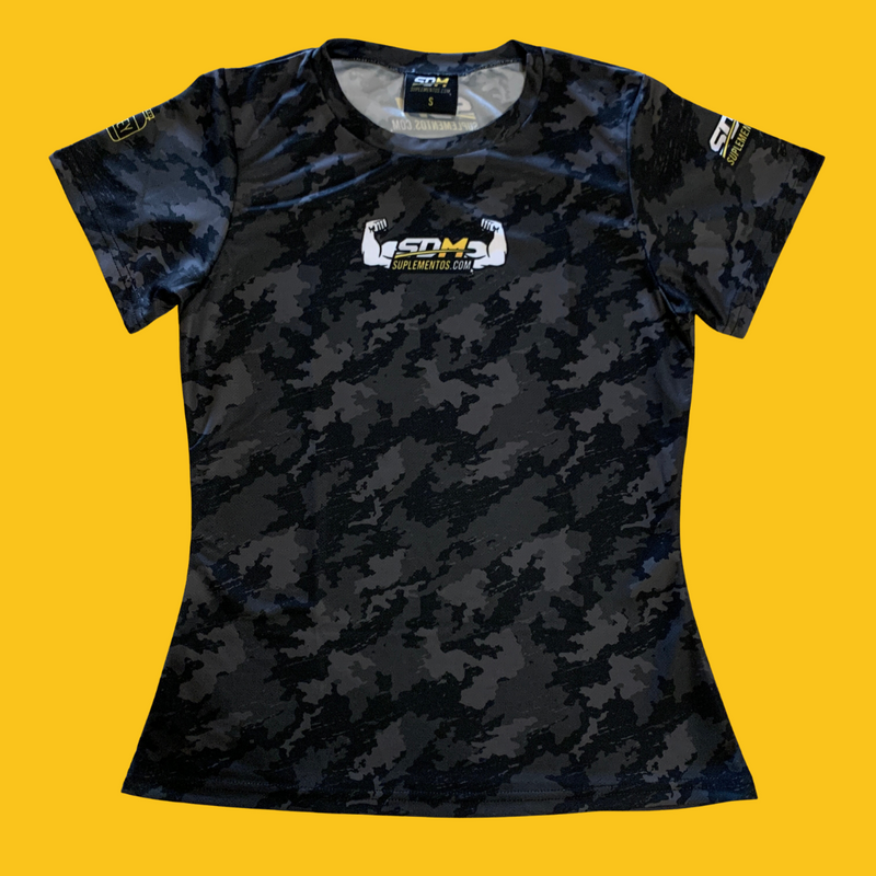 BLUSA MUJER MANGA CORTA BLACK CAMO SUBLIMADA SDMWEAR