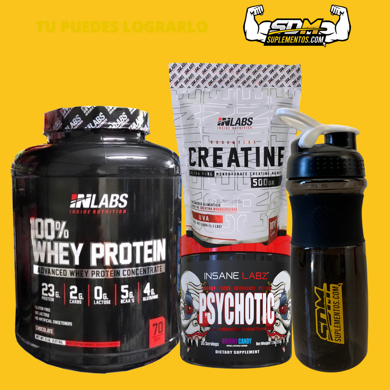 COMBO MASA MUSCULAR PROTEINA CREATINA PRE ENTRENO SHAKER Y ENVIO GRATIS