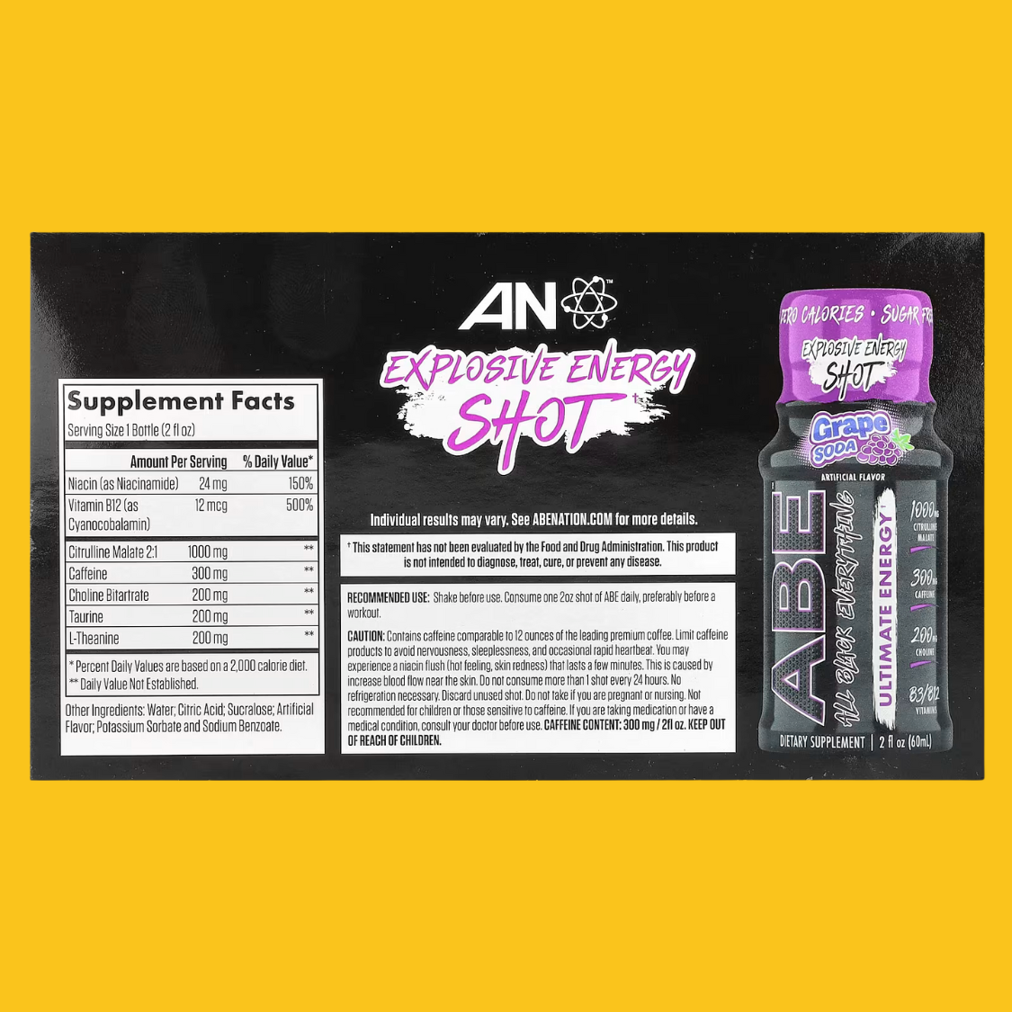 SHOT DE PRE ENTRENO ABE MAXIMA ENERGIA 60ML GRAPE SODA