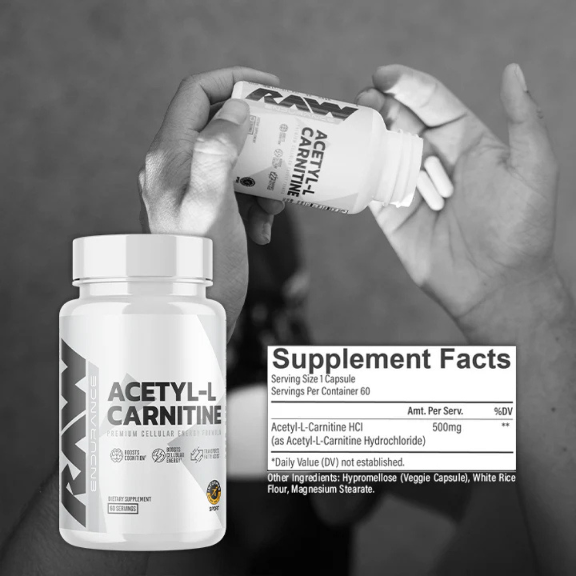 ACETYL-L CARNITINE 60 SERV 500 GMS RAW NUTRITION