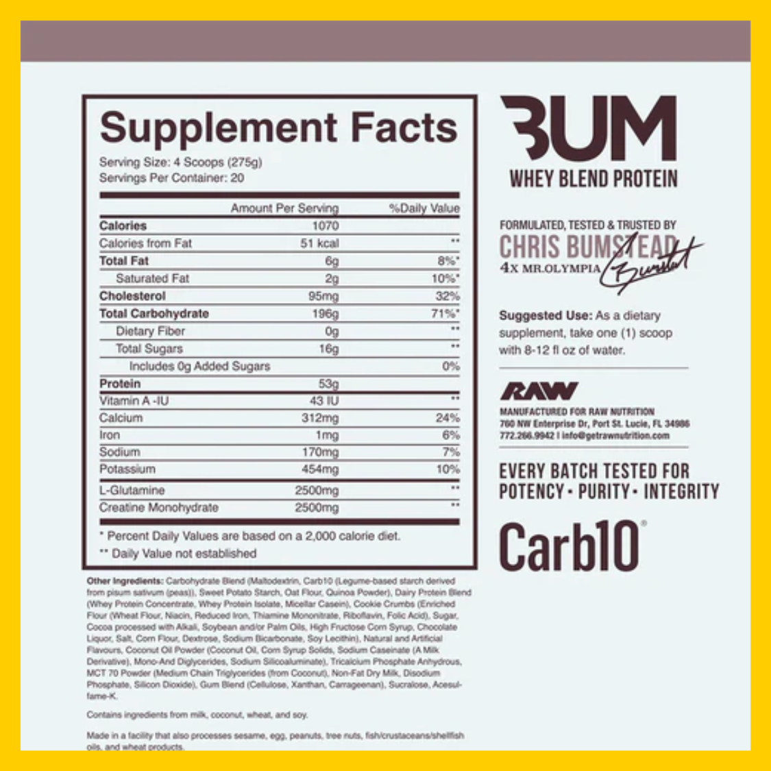 MASS GAINER 12 LBS CBUM X RAW NUTRITION