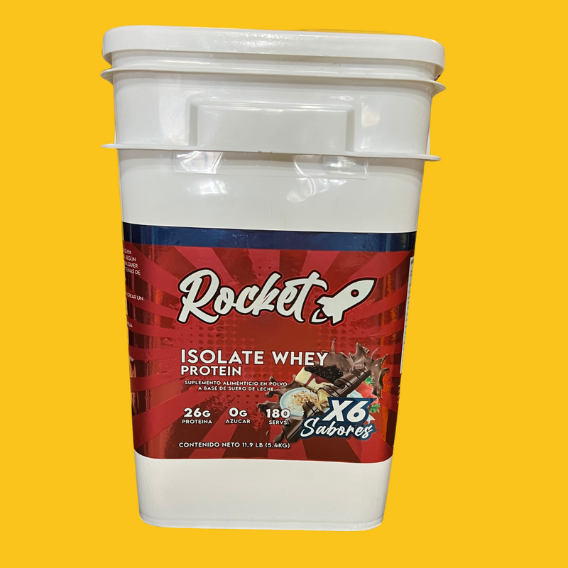 ISOLATE WHEY PROTEIN  ROCKET 6 SABORES 180 SERV CUBETA 11.9 LBS