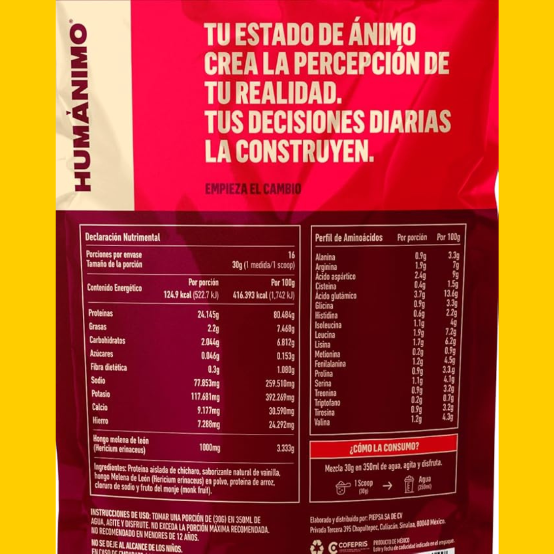 PROTEINA VEGETAL VAINILLA HONGO ADAPTOGENO + MELENA DE LEON 480 GMS HUMÁNIMO