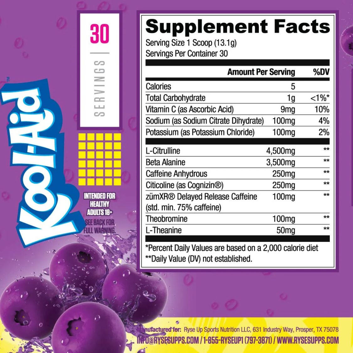 LOADED PRE WORKOUT KOOL AID GRAPE 30 SERV RYSE