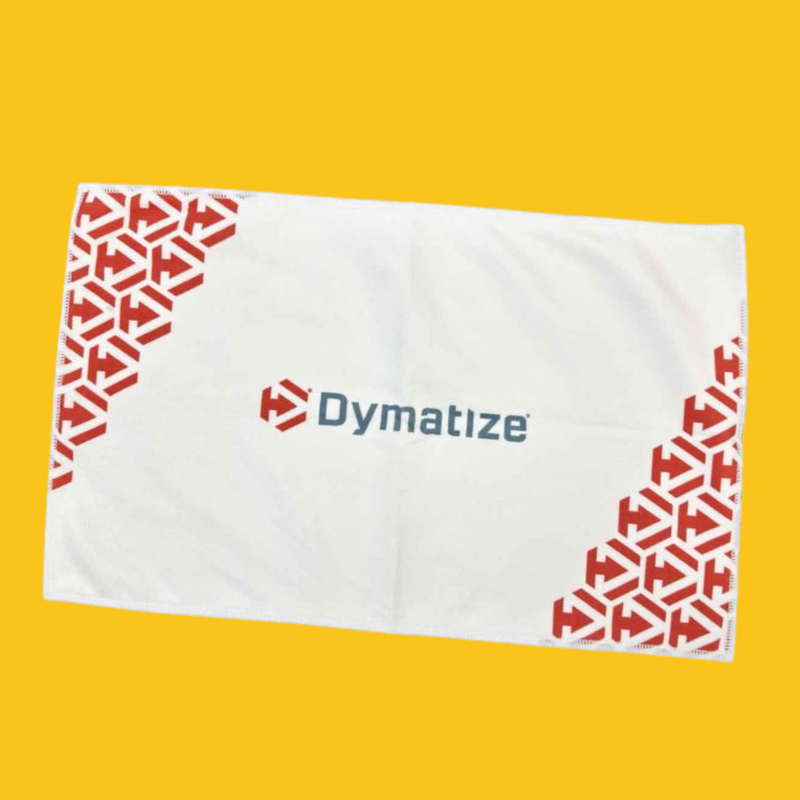 TOALLA PARA GYM DYMATIZE BLANCA CON ROJO