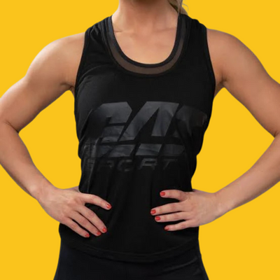 PLAYERA TANK NEGRA ESPALDA TORCIDA DAMA GAT SPORT
