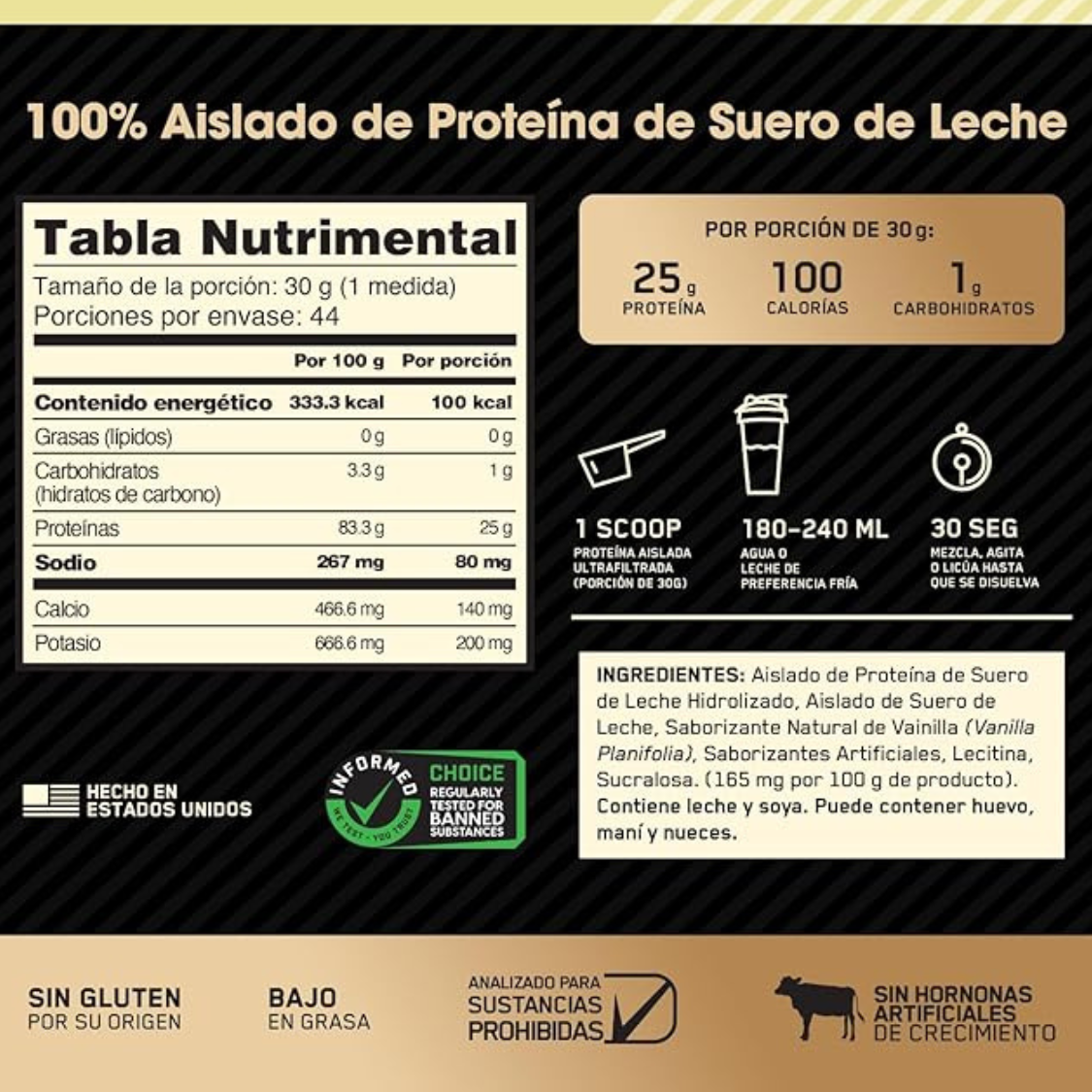 GOLD STANDARD 100% ISOLATE 3 LBS OPTIMUM NUTRITION - SDMsuplementos.com