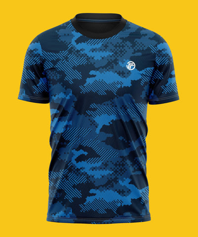 PLAYERA DEPORTIVA CABALLERO SUBLIMADA CAMUFLAJE AZUL TFIT PRO 102