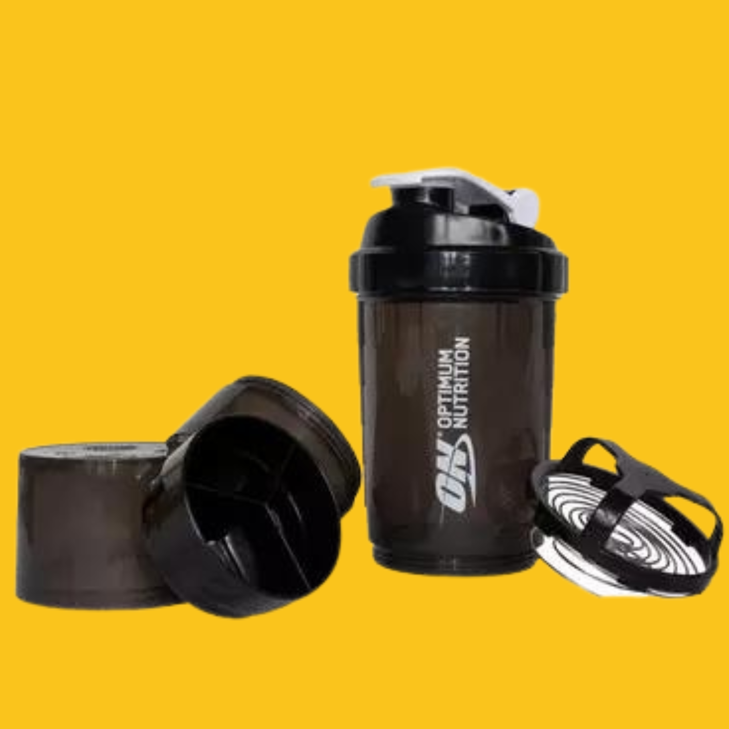SHAKER CON COMPARTIMIENTOS NEGRO OPTIMUM NUTRITION
